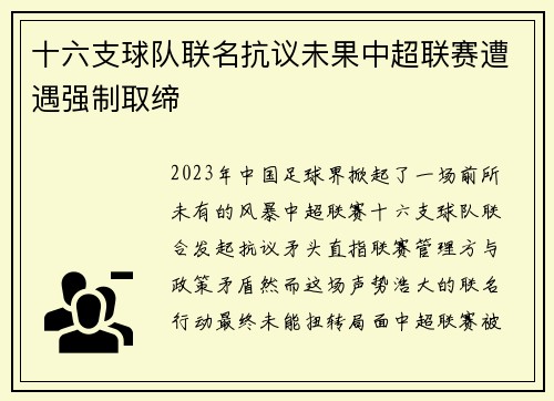 十六支球队联名抗议未果中超联赛遭遇强制取缔
